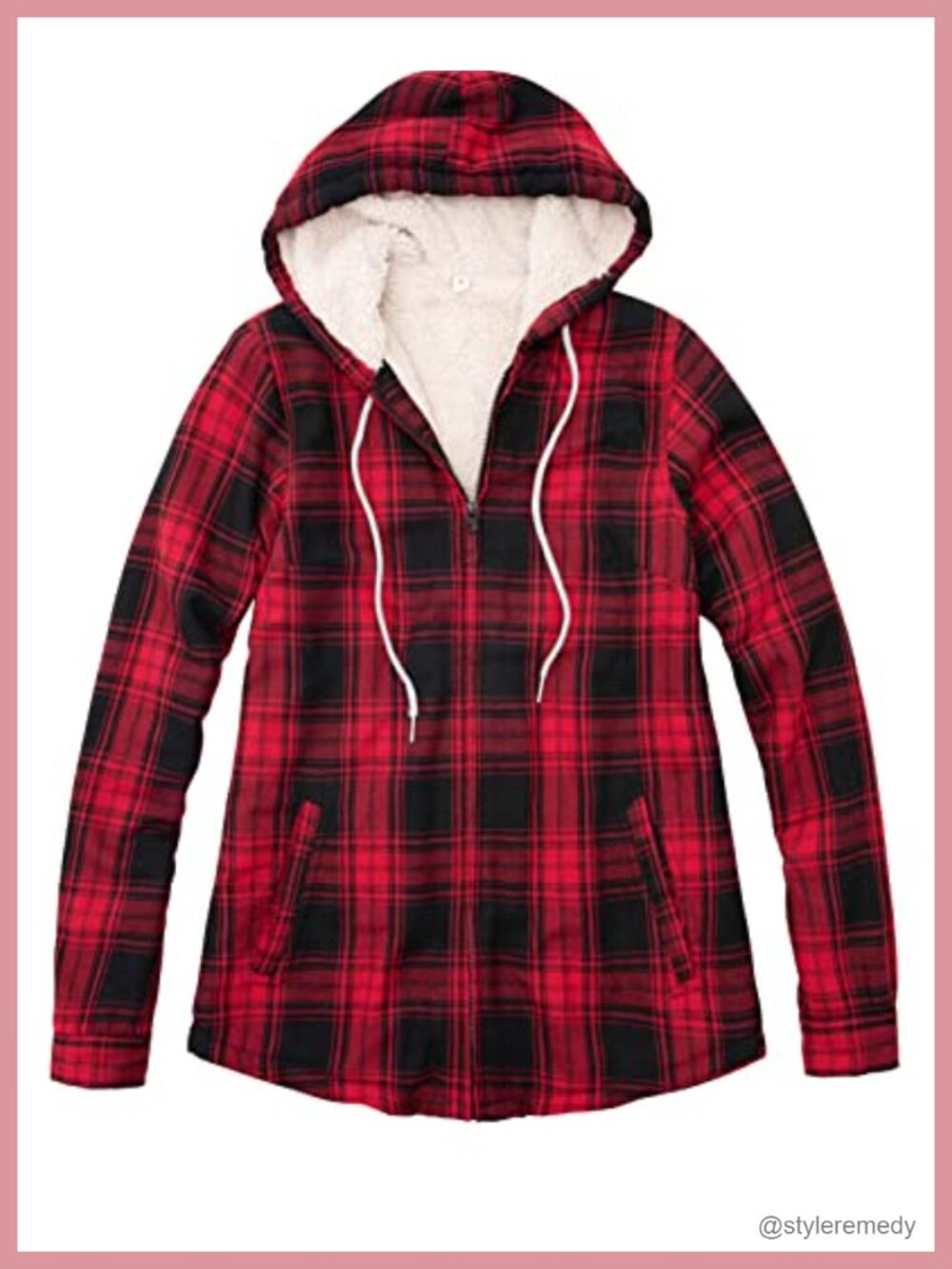 Women's Full Zip Hooded Flannel Jacket Sherpa Fleece Lined Plaid